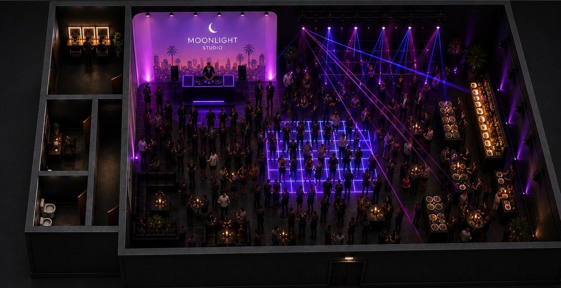 Moonlight studio set up for a private event